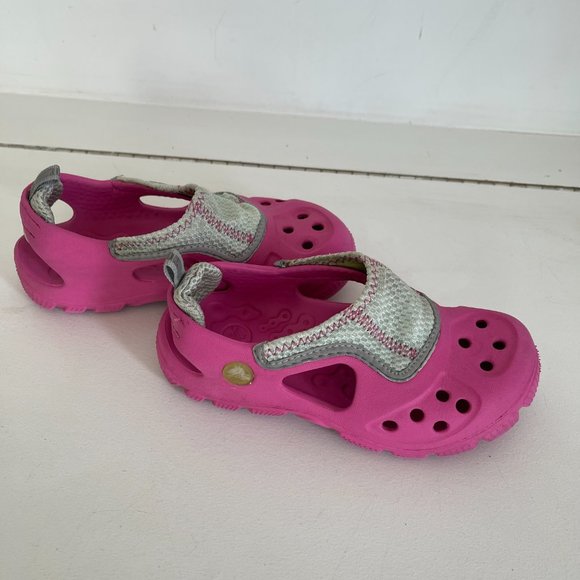 Crocs Micah II Slip On Shoes Pink Sandals Stretch Kids Size J13 - Picture 2 of 5